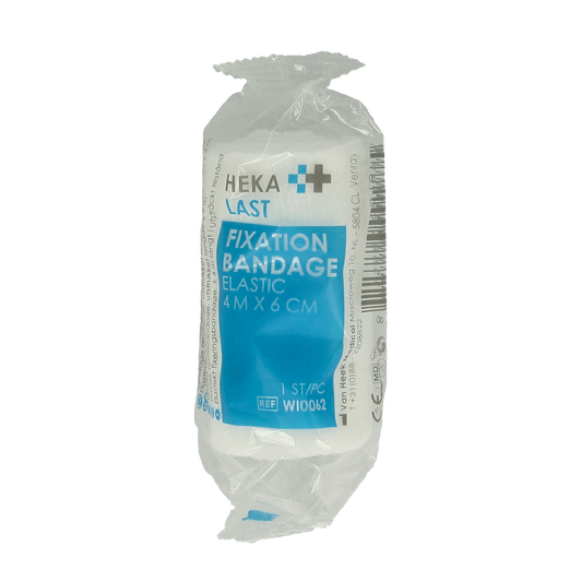 Hekalast elastic bandage 4m x 6cm, shown in the image, ideal for wrapping injuries or providing support.
