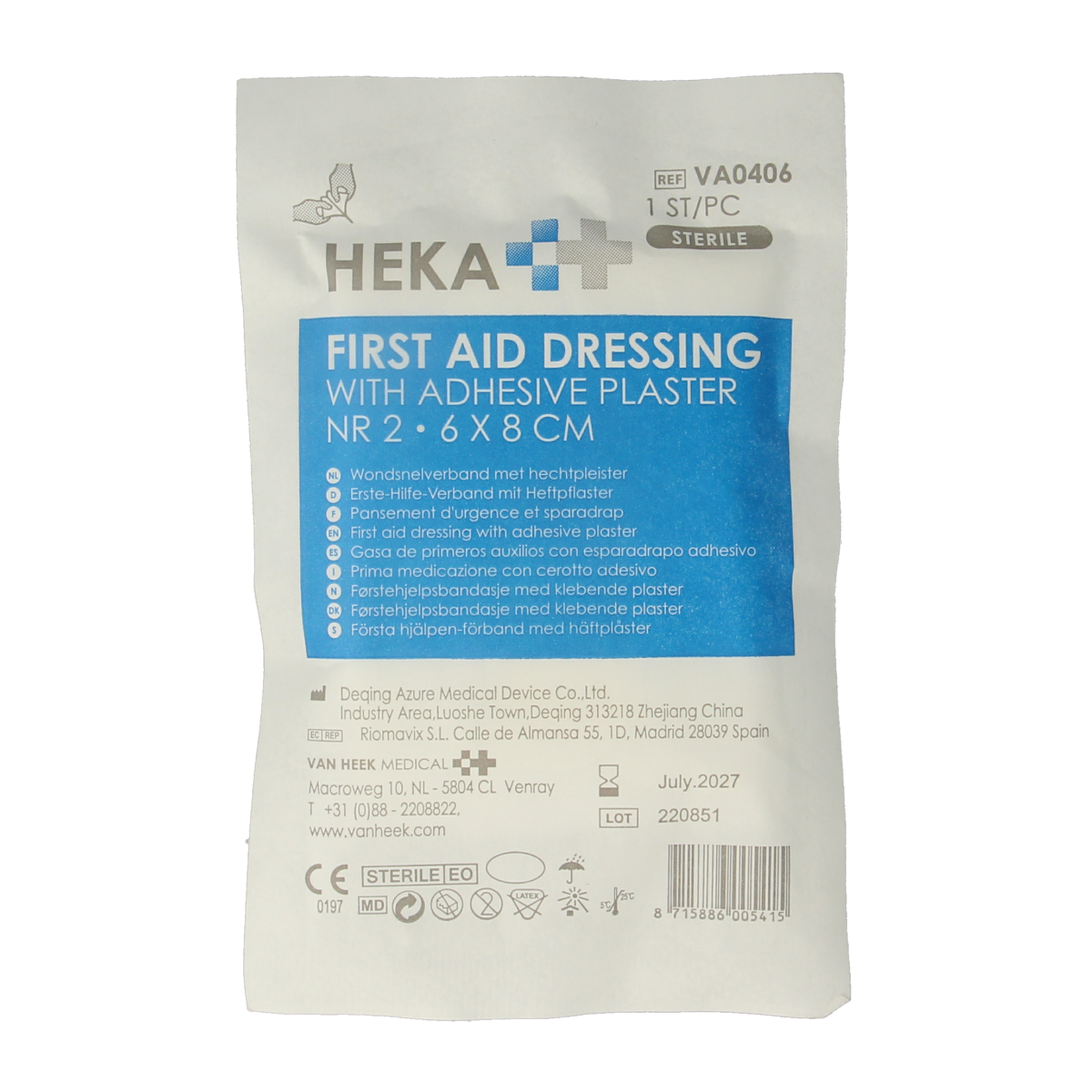 Heka Snelverband nr. 2 met hechtpleister 6 x 8 cm 1.00 Stuks