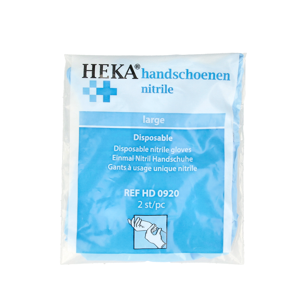 Heka nitrile medical gloves size L, pair, showing textured surface and snug fit for protective medical use.
