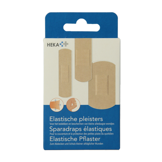 Heka elastische pleisters mix, 20 pack of adhesive bandages and tape for wound care, in assorted sizes and colors.