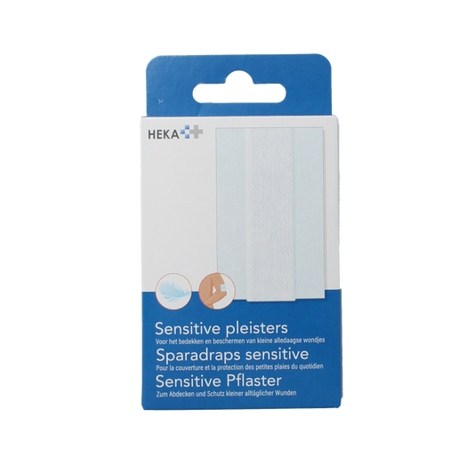 Heka Klein sensitive wound plaster 10x6cm, box of 10, adhesive bandages suitable for sensitive skin, shown on white background.