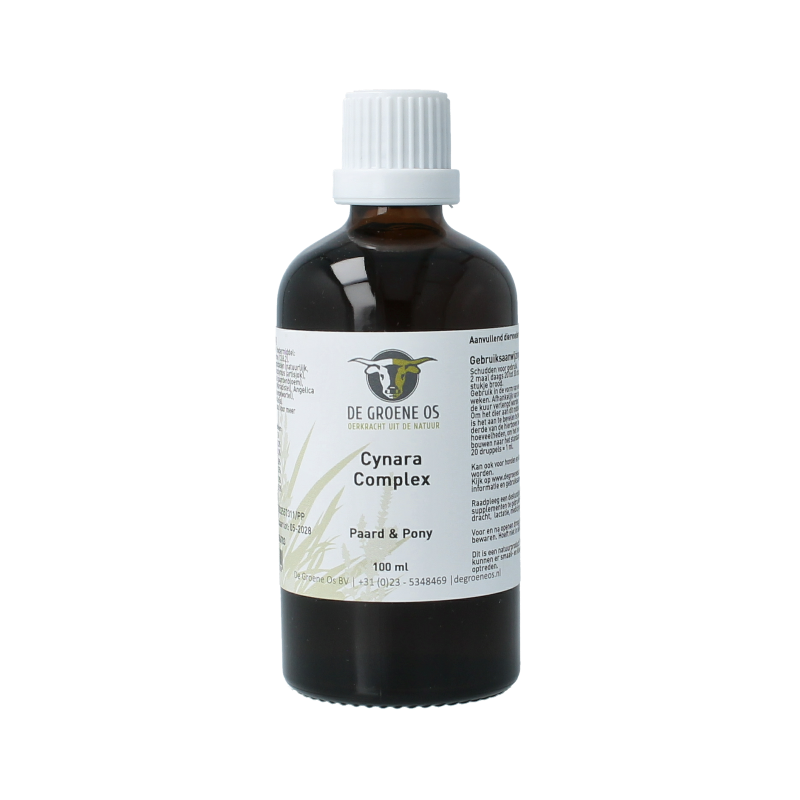 Groene Os Cynara complex voedingssupplement voor paarden en pony's in 100ml bottle, with herbal blend for digestive support