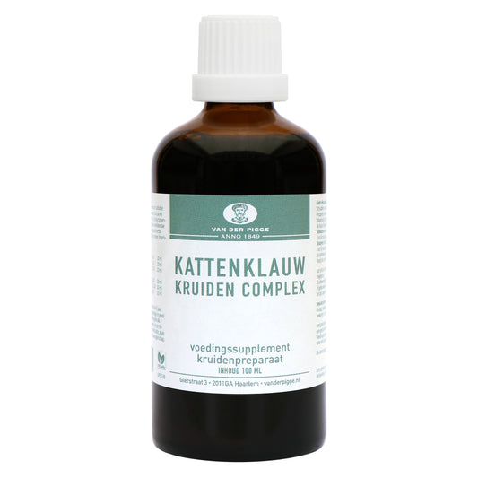 van der Pigge Kattenklauw kruidencomplex in 100ml bottle, herbal supplement for cats with natural herbal ingredients