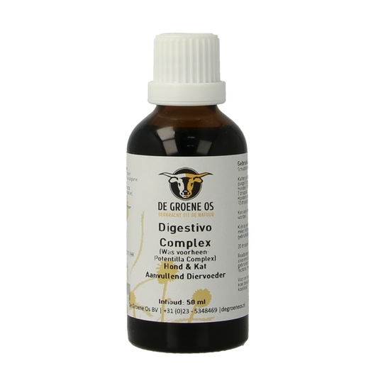Groene Os Digestivo complex voedingssupplement voor hond en kat in 50 ml fles, ondersteunt spijsvertering bij huisdieren