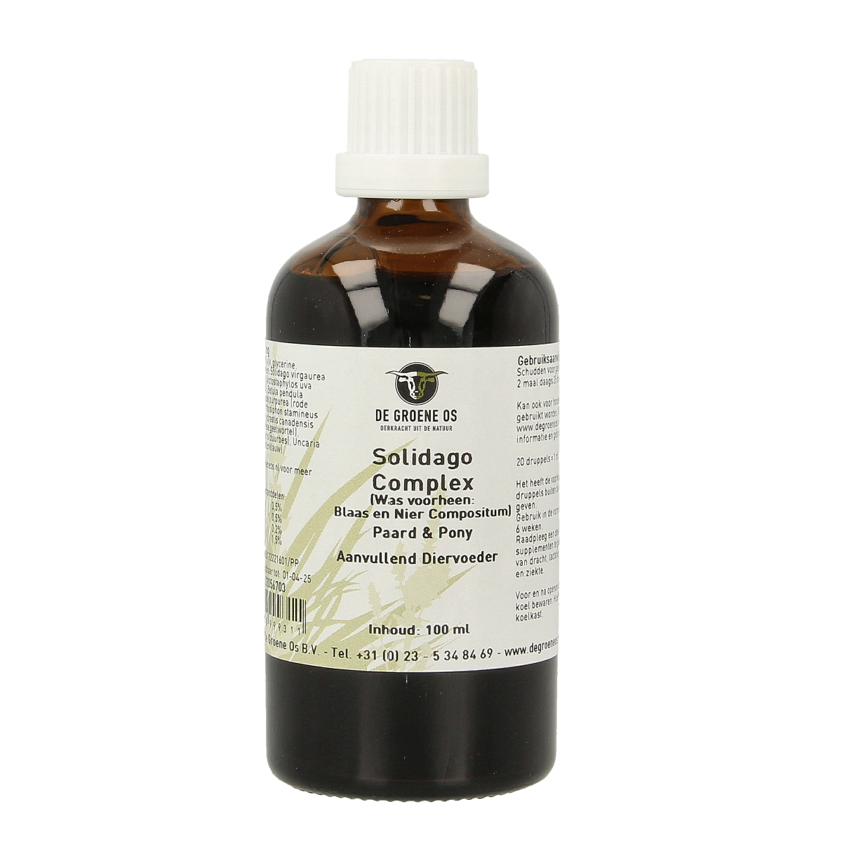Groene Os Solidago complex voedingssupplement voor paarden en pony, 100 ml fles, natuurlijke paardenvoeding met Solidago-extract.