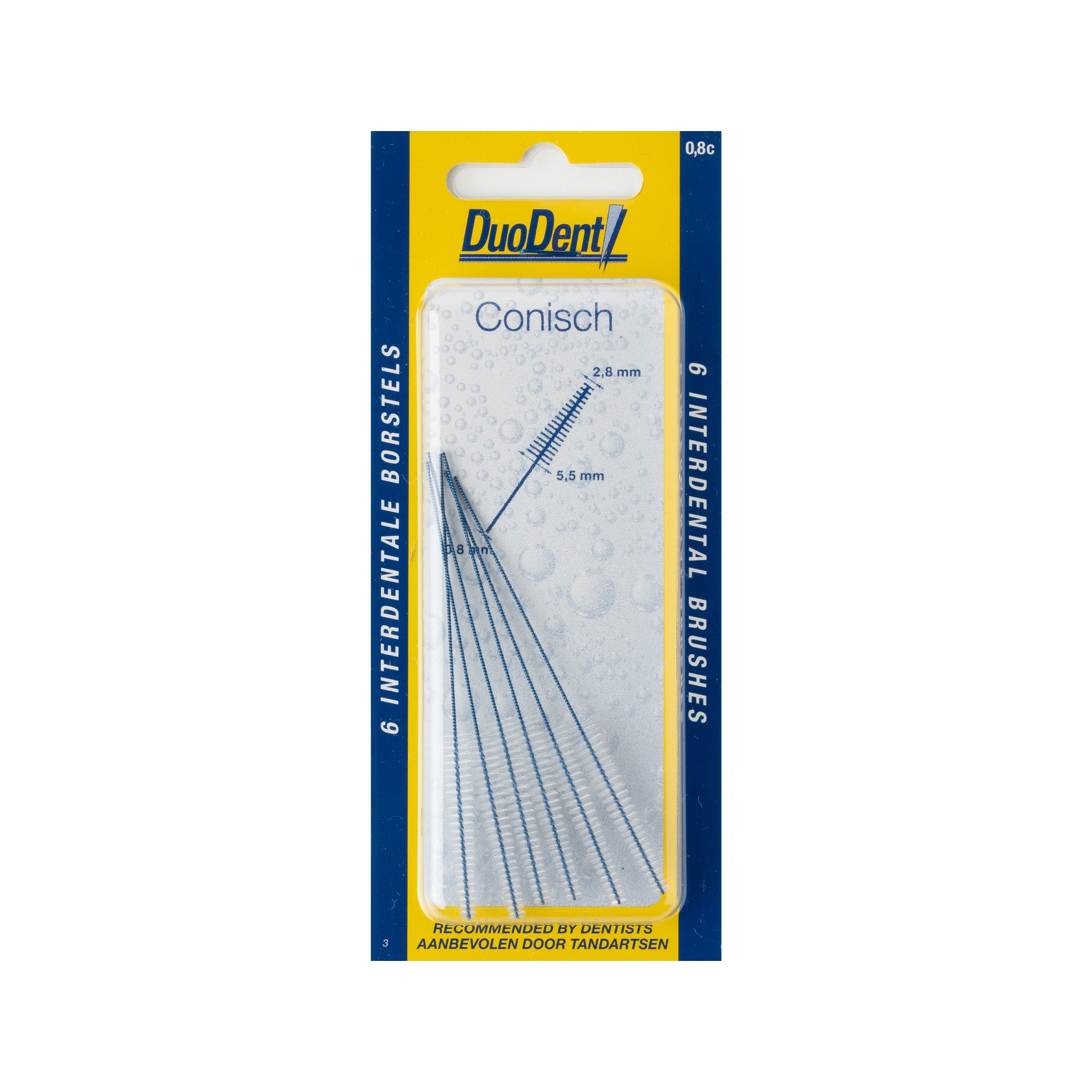 Duodent conical interdental brush 2.8mm, set of 6, for cleaning between teeth, from Duodent Tandenstokers en Ragers collection.