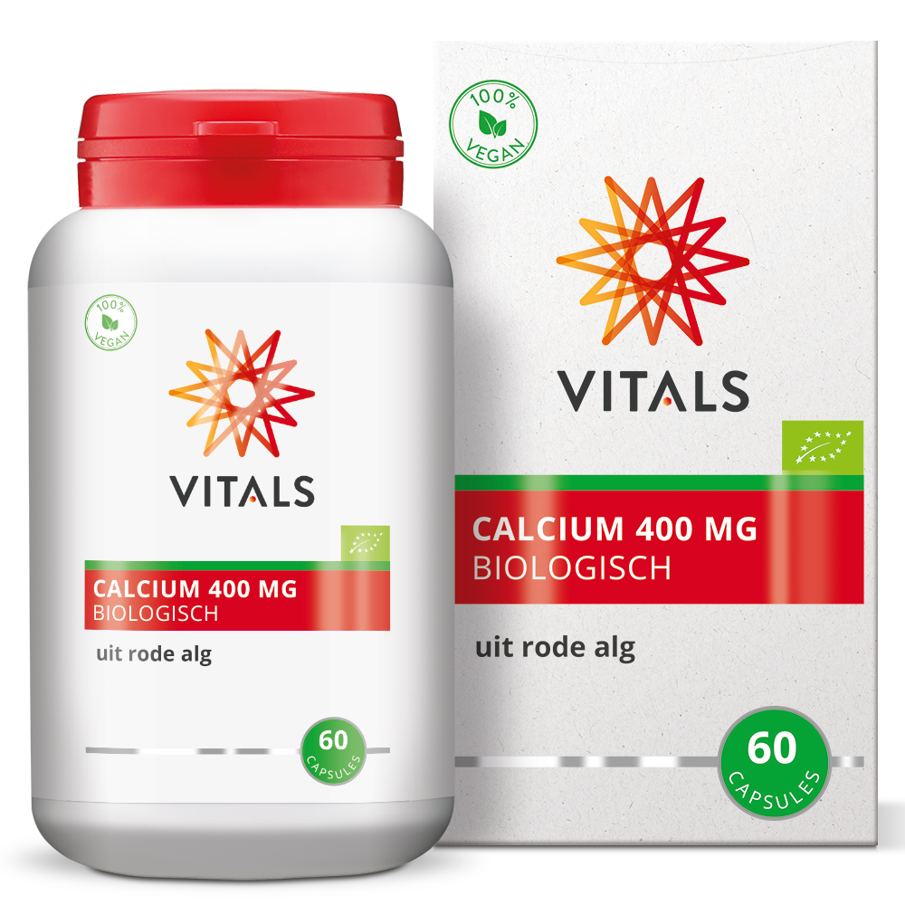 Vitals Calcium 400mg mineral capsules, 60 count, showing white capsules in a bottle for bone health and calcium supplementation.