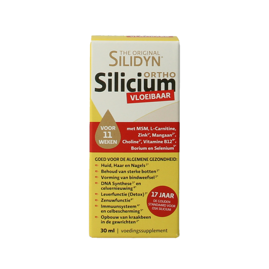 Silidyn Ortho Silicium mineral drops in a 30ml bottle, natural mineral supplement with a dropper for easy use.