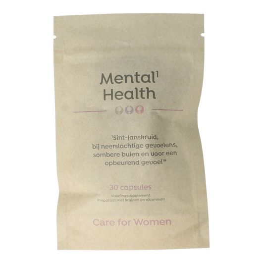 Care For Women mental health herbal capsules in a bottle, 30-count, natural supplement for women's mental wellness.