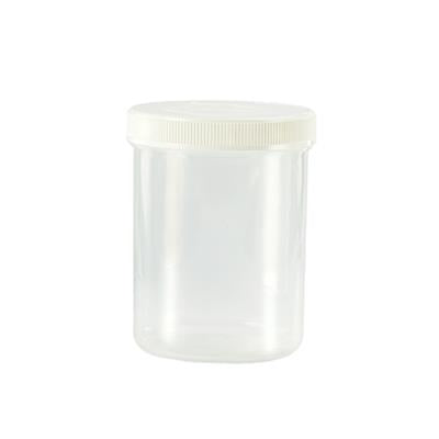 Transparent Spruyt Hillen 170ml tablet flask with stopper, used for laboratory instruments, shown in the image.