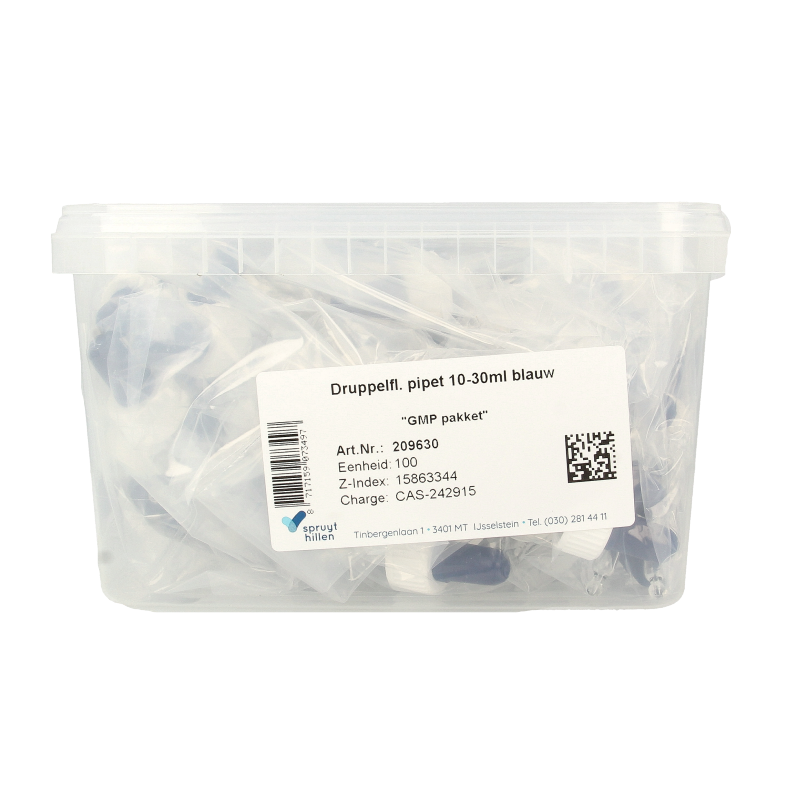 Spruyt Hillen Druppelflacon pipet 10 - 30ml blauw 100 Stuks