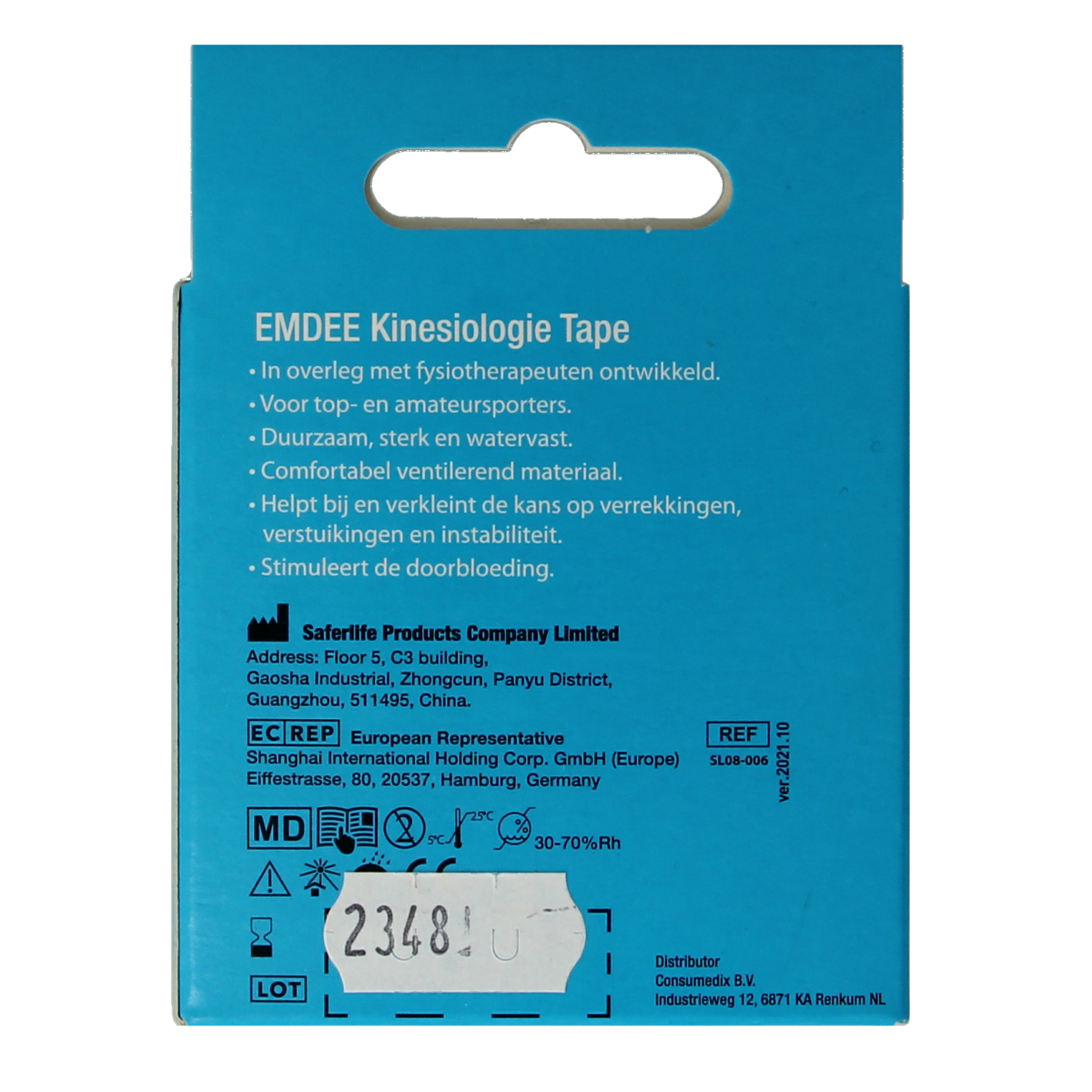 Emdee Kinesio tape licht blauw non cut 1.00 Rol