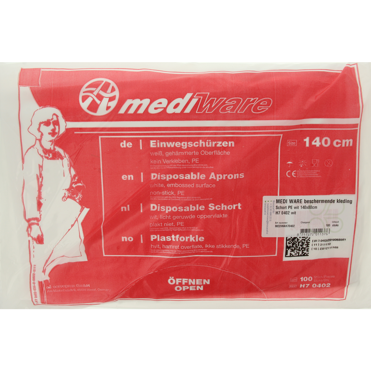 Blockland disposable PE apron with 140x80cm size, shown in the image, for medical protective clothing and hygiene.