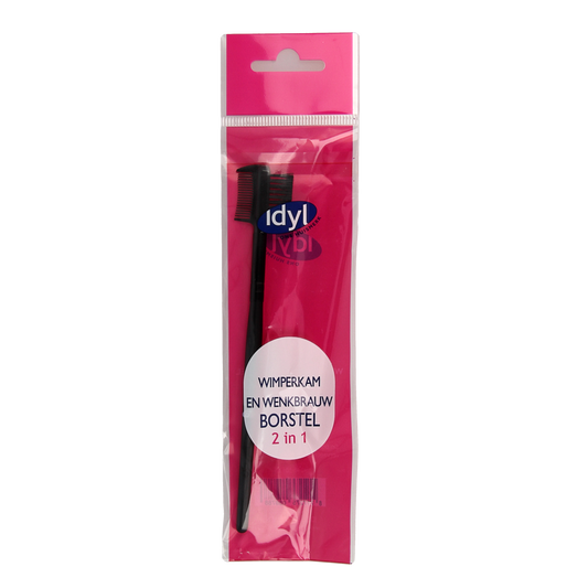Idyl 2-in-1 eyelash and eyebrow brush for makeup, featuring a dual-ended design for easy application and grooming.