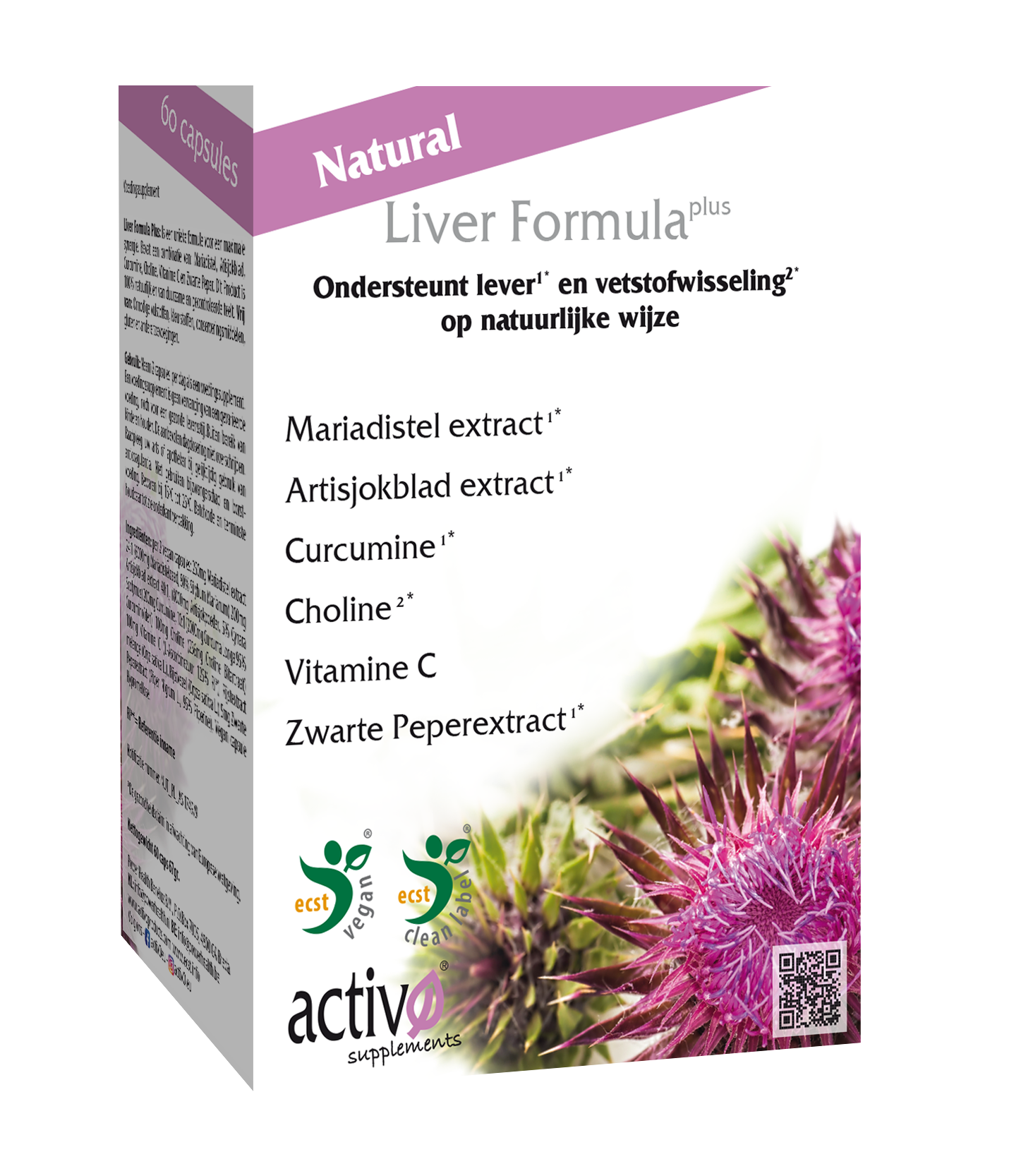 Activo Liver formula plus herbal capsules in vegetarian capsules, featuring natural ingredients for liver support.