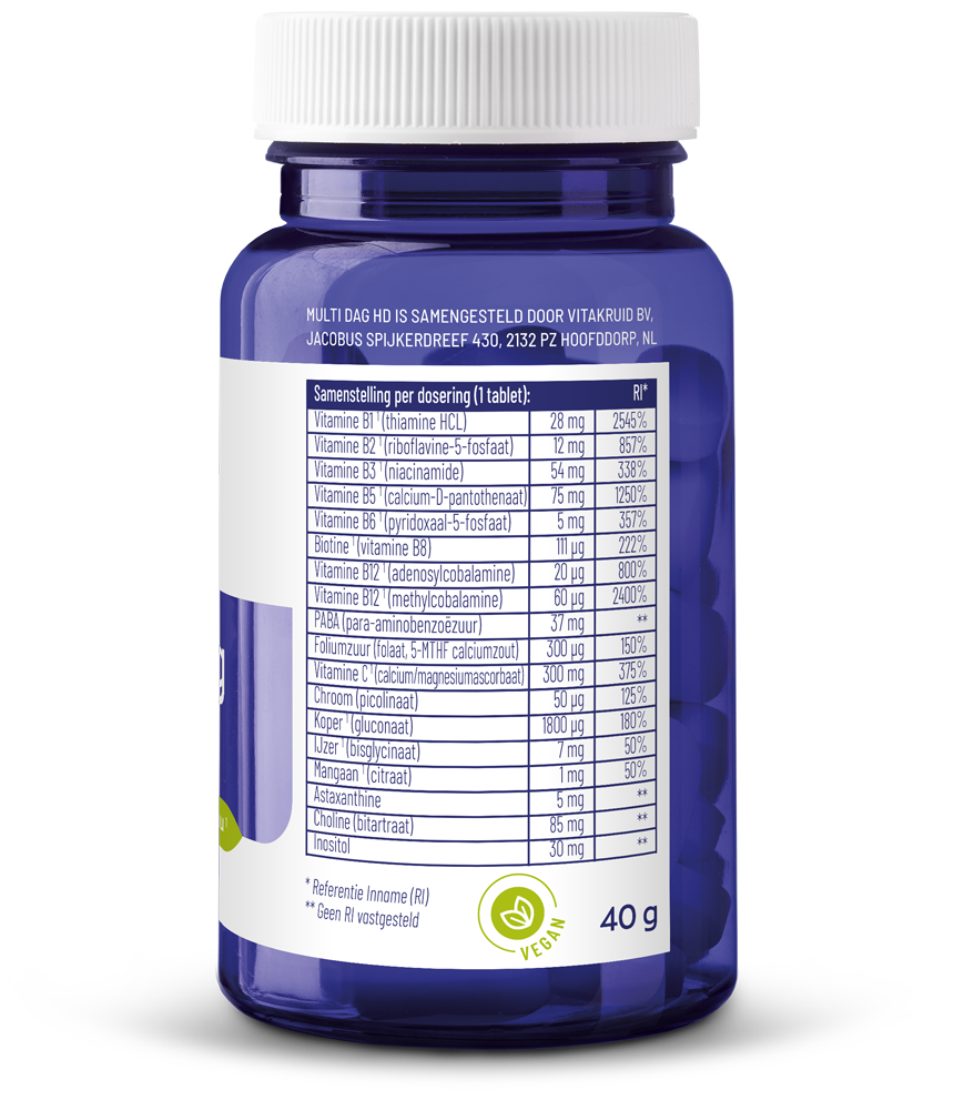 Vitakruid Multi Dag HD 100% Vegan 30.00 Tabletten