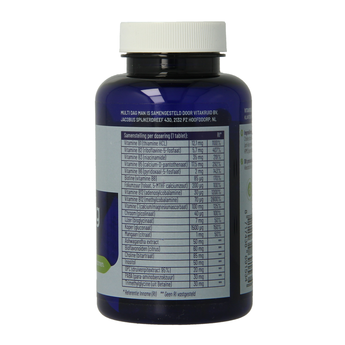 Vitakruid Multi Dag Man 100% Vegan 90.00 Tabletten