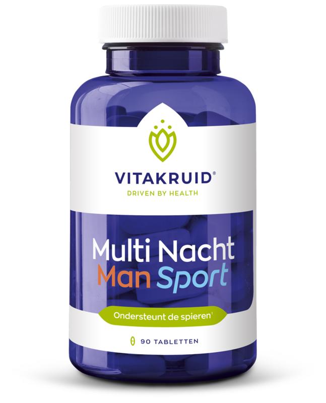 VitaKruid Multi Nacht Man Sport vegan supplement bottles with tablets, dietary supplement for men, natural herbal product