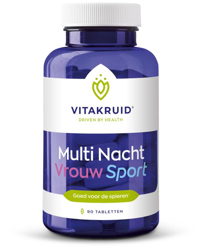 Vitakruid Multi Nacht Vrouw vegan dietary supplement tablets, 90 count, for women’s health and wellness.