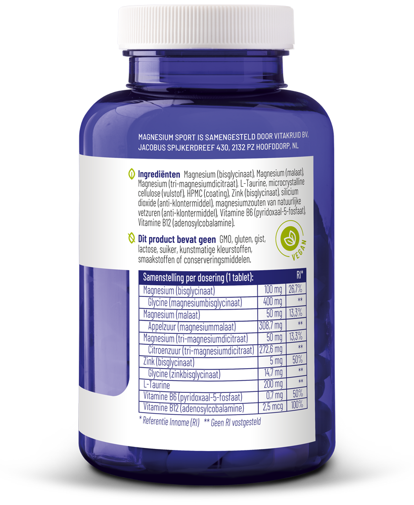 Vitakruid Magnesium sport bisglycinaat malaat tri-dicitraat 90 Tabletten