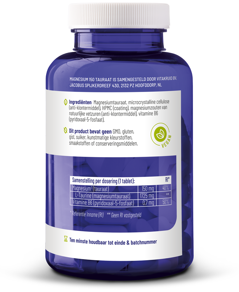 Vitakruid Magnesium 150 Tauraat met vitamine B6 (P-5-P) 90 Tabletten