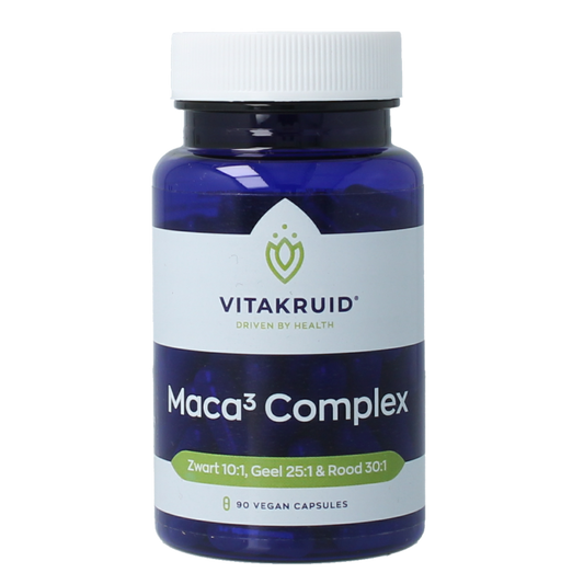 Vitakruid Maca3 complex zwart 10:1, geel 25:1 & rood 30:1 90 Vegetarische capsules