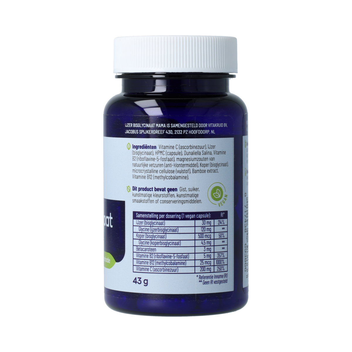 Vitakruid IJzer Bisglycinaat Mama 30 Complex oa koper, C 90.00 Vegetarische capsules