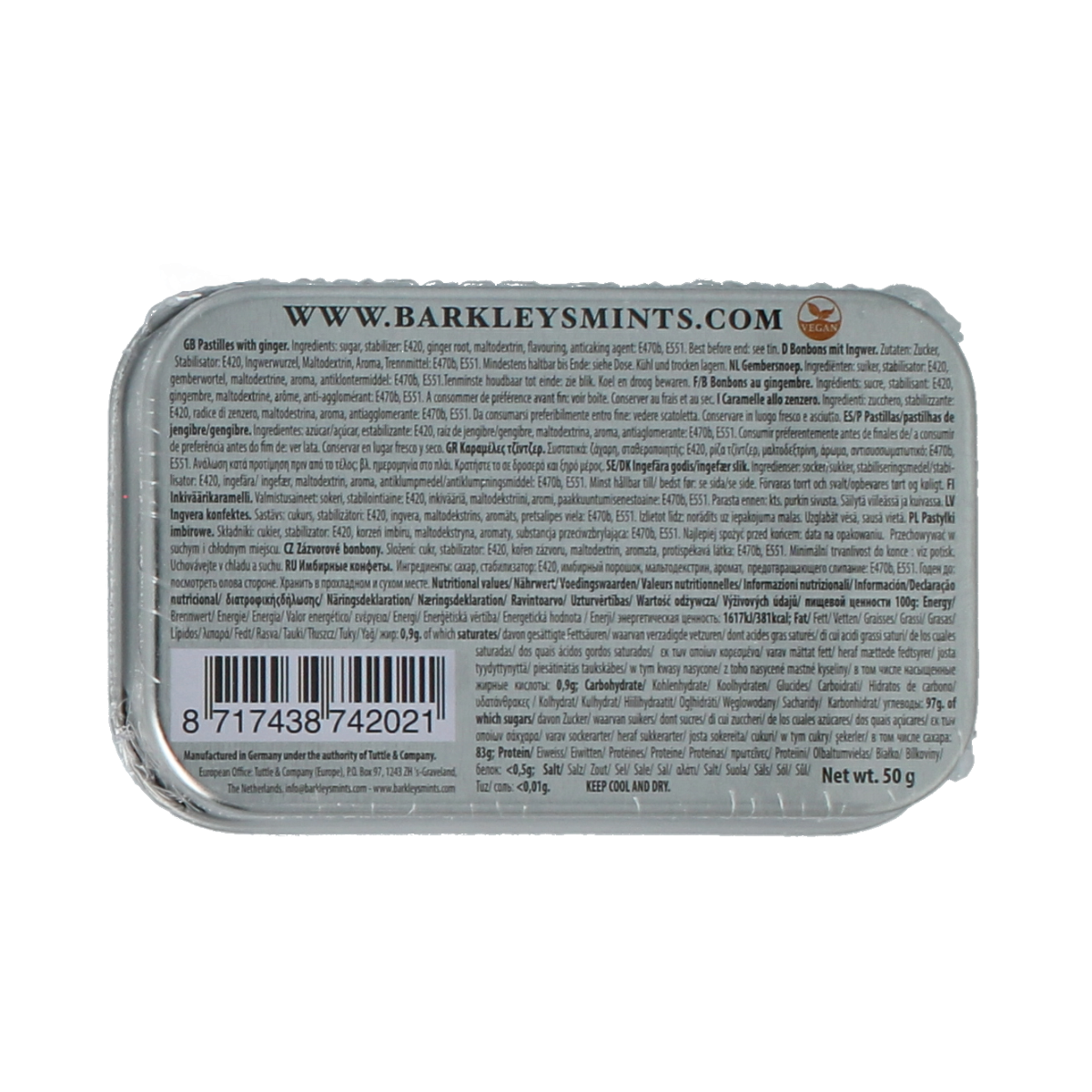 Barkleys Classic mints ginger 50.00 Gram