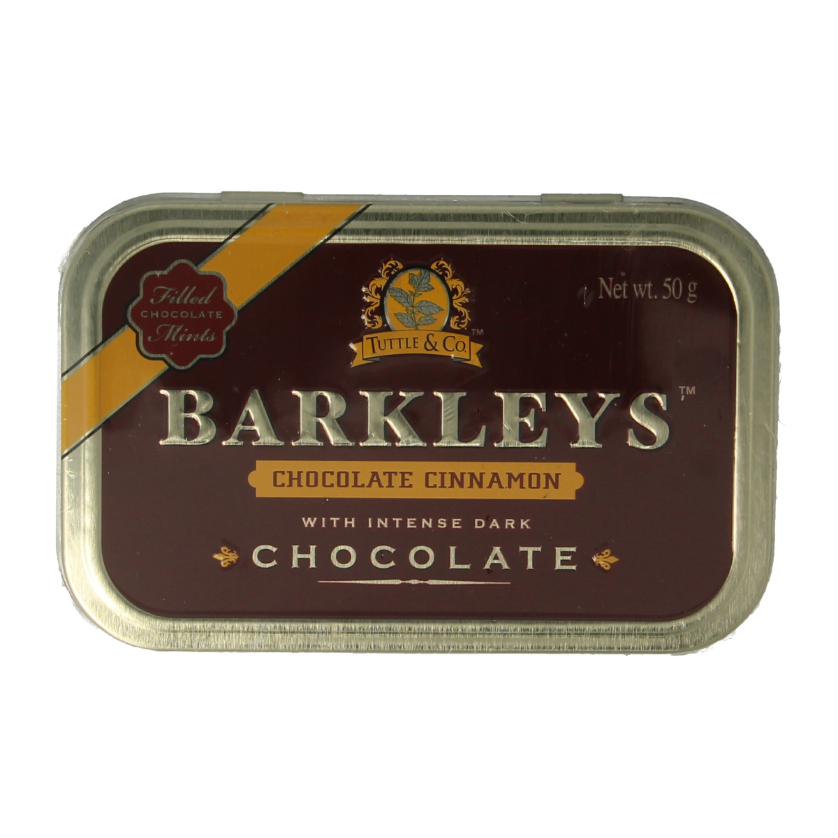 Barkleys Chocolate Mints Cinnamon candy in 50g package, showing shiny chocolate and cinnamon-flavored sweets from the Barkleys brand.