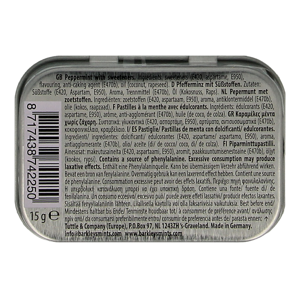 Barkleys Mints peppermint sugarfree 15.00 Gram