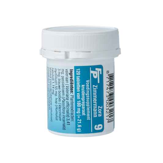 Medizimm Zora 9 herbal supplement box with 120 tablets, showing the product packaging and label details.