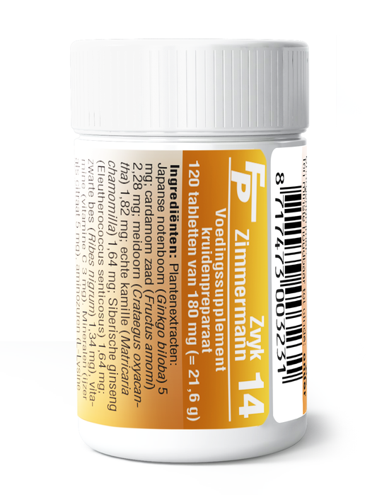 Medizimm Zvyk 14 herbal supplement tablets in a bottle, natural herbal preparation by Medizimm.