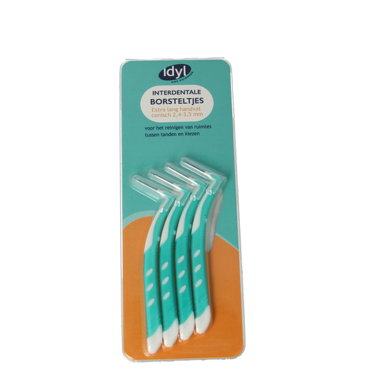 Idyl Op=Op interdentale borstel conisch extra lang XL, tandenstokers en ragers, 4-pack, visible conical brush design