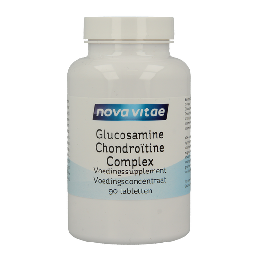 Nova Vitae Glucosamine chondroitine complex with MSM tablets, dietary supplement for joint support, in a blister pack.
