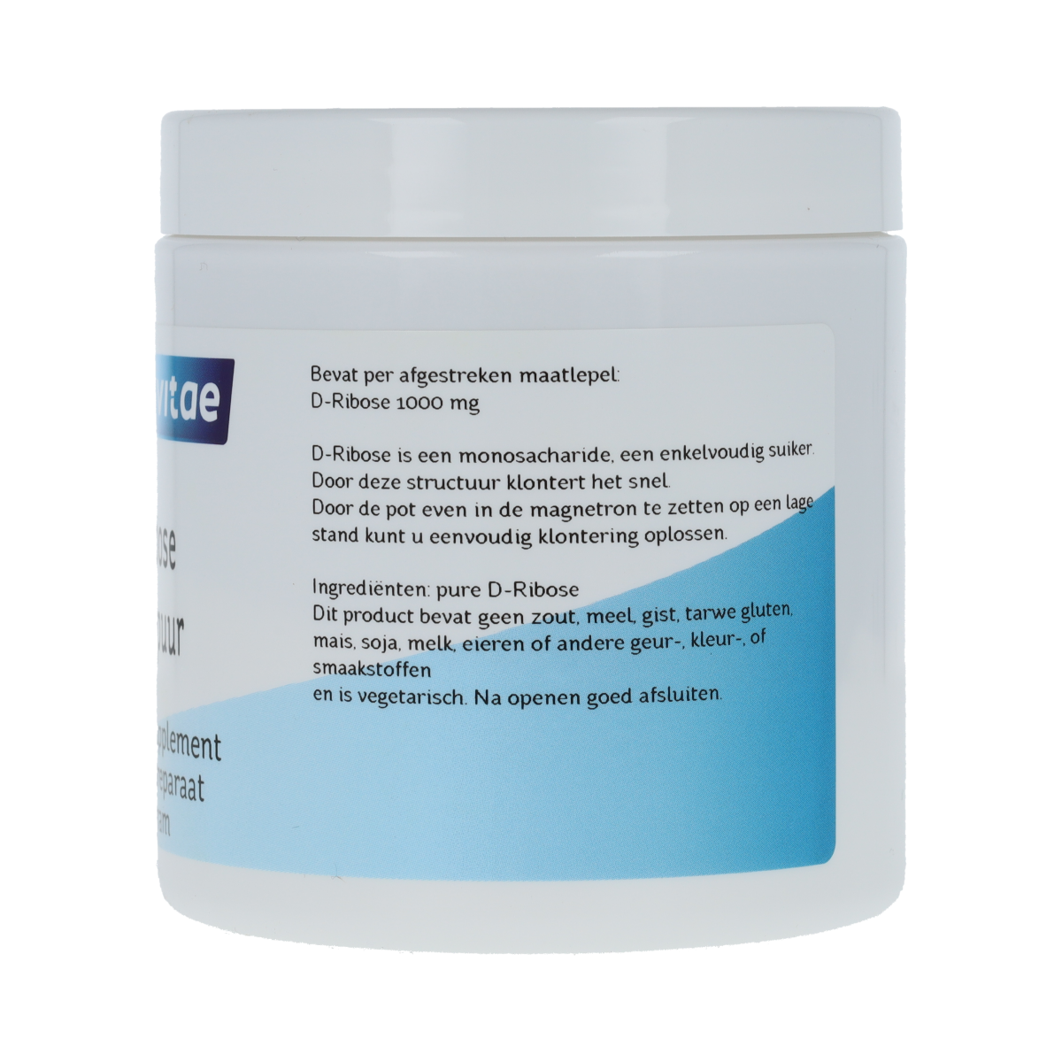 Nova Vitae D-Ribose herbal supplement in a 100g package, featuring a white and green label with herbal design elements.