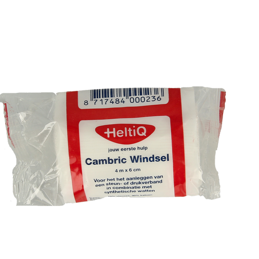 Heltiq Cambric windsel 4m x 6cm, sterile wound dressing bandage, single pack, lightweight and breathable.