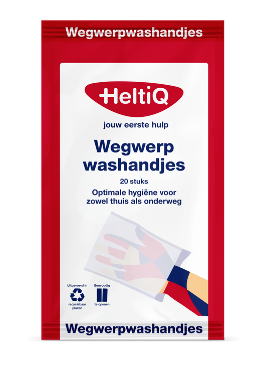 Heltiq disposable washcloths for body care, 20-piece pack, soft and hygienic cleaning cloths for personal use.