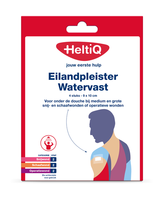 Heltiq waterproof island bandages, 9x10cm, 4-pack, adhesive plasters for wound protection
