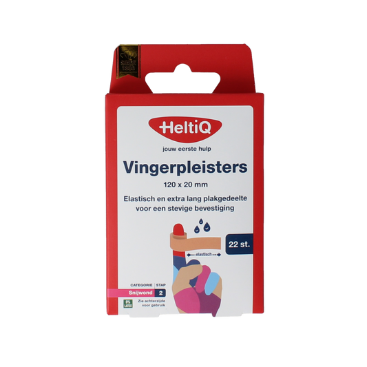 Heltiq Vingerpleisters 120x20mm, box of 22, adhesive bandages for finger injuries, with skin-friendly tape