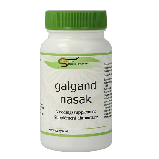 Surya Galgand Nasak herbal supplement packaging with 60 tablets, natural Kruidenpreparaten product for wellness.