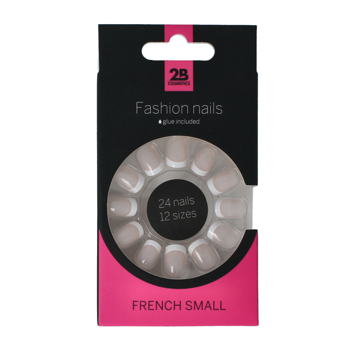 2B Nails French small make-up nails in a pack of 24, with natural pink and white tips for professional nail look.