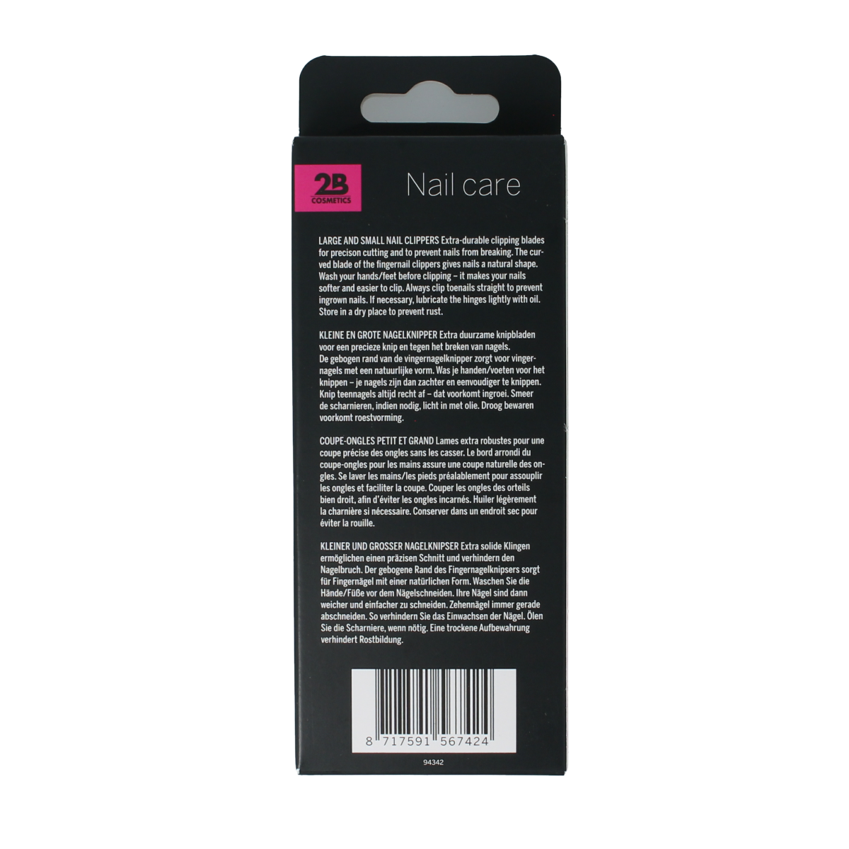 Two 2B nail care clippers for manicure and pedicure, stainless steel, compact grooming tools in a set of two.