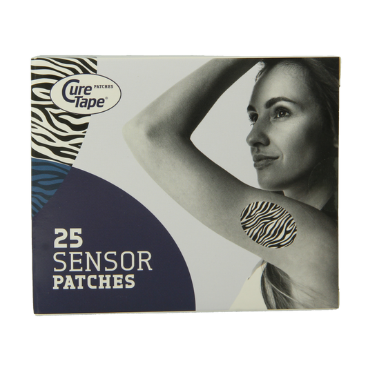 Cure Tape Sensor patch zebra pattern, 25 pieces of adhesive tape and plasters for muscle support and pain relief.