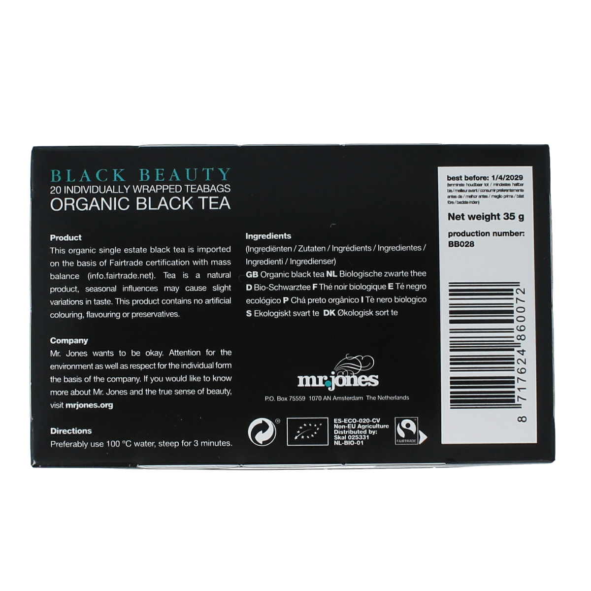 Mr. Jones Black beauty zwarte thee bio 20.00 Zakjes