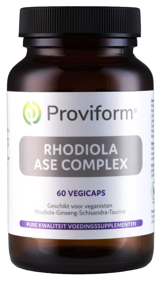 Proviform Rhodiola ASE complex vegetarian capsules in a bottle, herbal supplement for natural energy and stress support.
