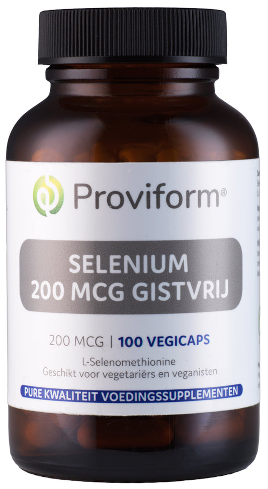 Proviform Selenium 200mcg vegetarian capsules in a jar, showing the mineral supplement with 100 capsules for health support.