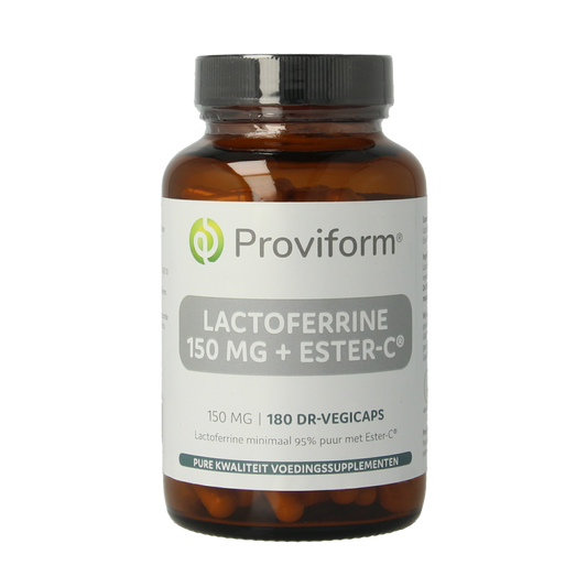 Proviform Lactoferrine puur 150mg and Ester C vegetarische capsules, dietary supplement for immune support and wellness.