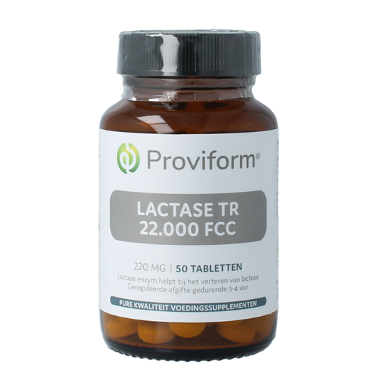 Proviform Lactase TR 22,000 FCC dietary supplement bottles with 50 tablets, providing digestive support.