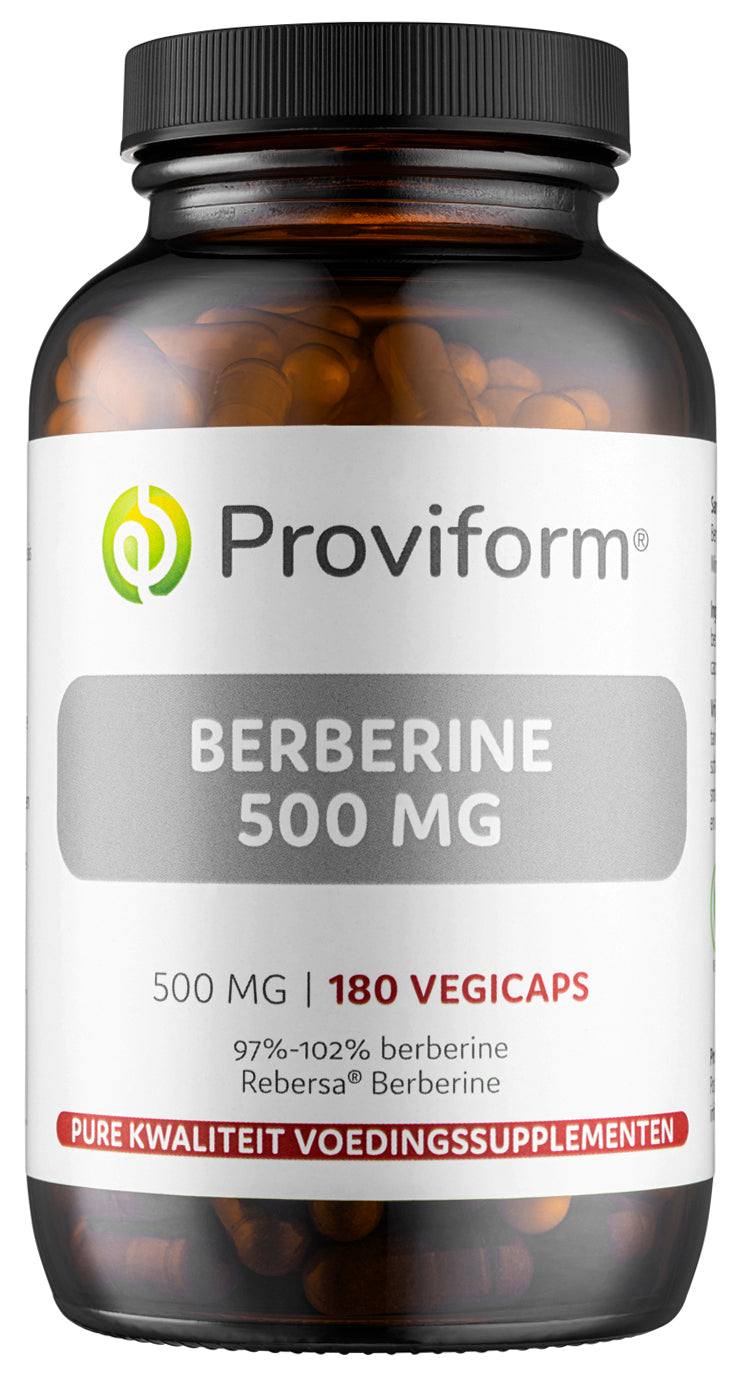 Proviform Berberine 500mg vegetarian capsules, herbal supplement in a bottle, with label showing product details.