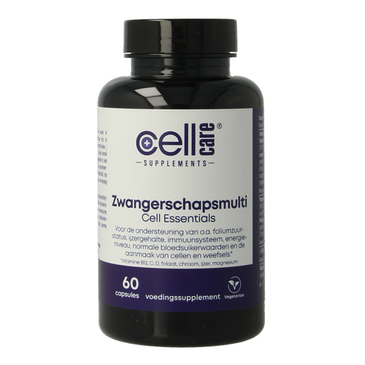CellCare Zwangerschapsmulti multivitamin capsules for pregnancy, showing a bottle of 60 capsules on a white background.
